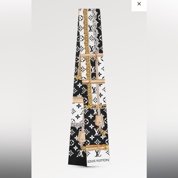 Louis Vuitton Black White Monogram Silk Bandeau Twilly Scarf NEW Box HOST PICK 💖 - Picture 4 of 8
